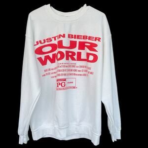 Justin Bieber Our World Crewneck Sweatshirt‎ Unisex Large White Movie Promo